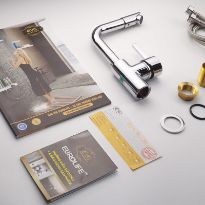 Vòi rửa chén nóng lạnh Đồng mạ Chrome Eurolife EL-KM02 (Trắng bạc)