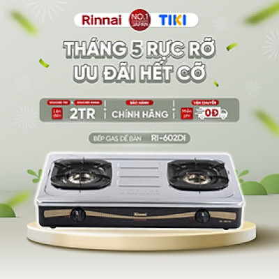 Bếp gas dương Rinnai RI-602Di mặt bếp inox và kiềng bếp men - Hàng chính hãng.