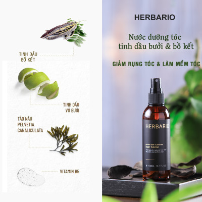 Nước dưỡng tóc vỏ bưởi và bồ kết Herbario 100ml kích thích mọc tóc, ngăn rụng tóc thuần chay