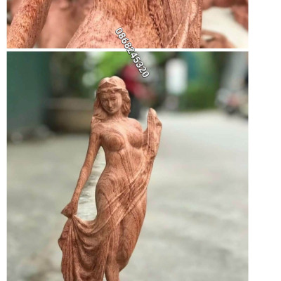 Tượng cô gái thiếu nữ  nghệ thuật ,trang trí phòng khách ,bàn làm việc  bằng gỗ hương đá kt 40×14×12cm 