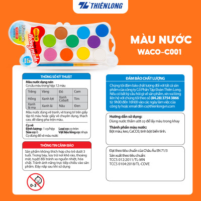 Bộ 12 Màu nước dạng nén Thiên Long Colokit WACO-C001