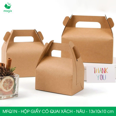 MFQ1N - 13.5x10x10 cm - 60 hộp giấy kraft có quai xách - Hộp đựng bánh ngọt, hộp quà tặng handmade