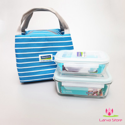 Bộ đựng đồ ăn trưa gồm túi giữ nhiệt  + hộp thủy tinh 400ml + hộp thủy tinh chia ngăn 670ml - Lunch40-67K