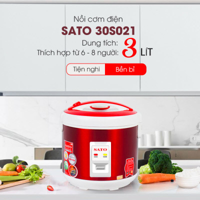 Nồi Cơm Điện SATO 30S021 3.0L - Lòng nồi bằng hợp kim nhôm phủ chống dính cao cấp, an toàn cho sức khỏe - Miễn phí vận chuyển toàn quốc -Hàng chính hãng