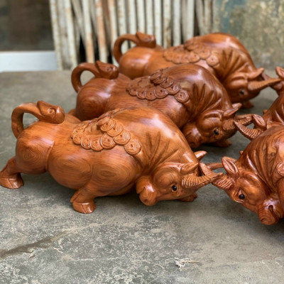 Cặp bò tót bằng gỗ hương đá kt 50×17×15cm