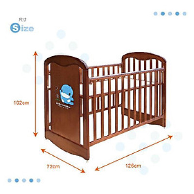 GIƯỜNG CŨI BẰNG GỖ CHO BÉ CÓ BÁNH XE KU6023 - KUKUDUCKBILL ( KÈM NỆM )