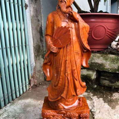 Tượng khổng minh ( gia cát lượng ) bằng gỗ hương đá kích thướct 80×27×17cm