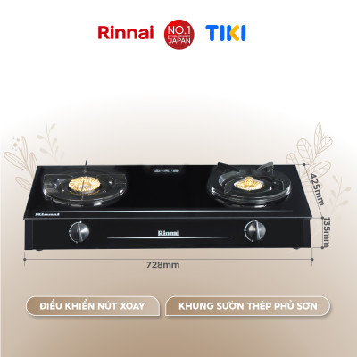 Bếp gas dương Rinnai RV-7Double Glass(L) mặt bếp kính và kiềng bếp men - Hàng chính hãng.