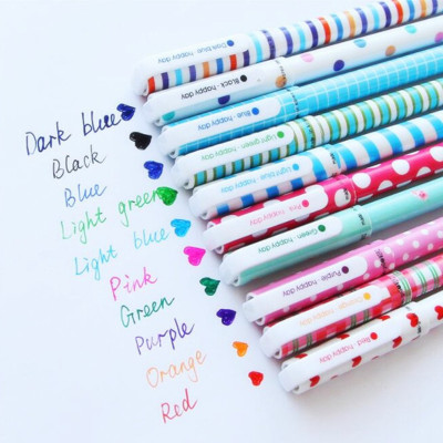 Combo 10 bút mực nước gel xanh dương đậm nhạt xanh lá tím hồng cam đỏ ngân hà hoạt hình họa tiết cute