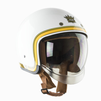 Nón bảo hiểm 3/4 kính âm Royal M139 tem V10 trắng viền vàng cao cấp  - Lót tháo rời - Kính che hết mặt