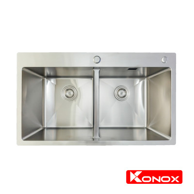 Chậu rửa bát Konox, Overmount Series, Model KN8248DOB , Inox 304AISI tiêu chuẩn châu Âu, 820x480x228(mm), Hàng chính hãng