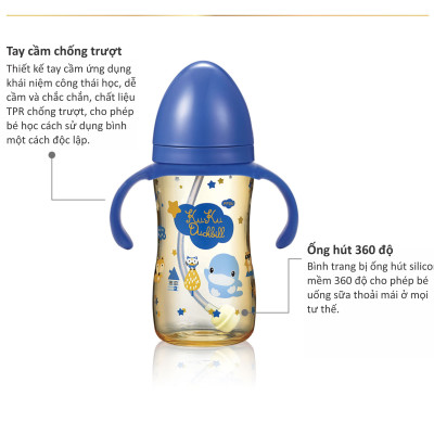 BÌNH SỮA CỔ RỘNG NHỰA PPSU CÓ TAY CẦM KUKU KU5867 - 330ML
