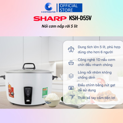 Nồi Cơm Điện Nắp Rời Sharp KSH-D55V (5 Lít)/KSH-D77V (7 Lít) - Trắng - Hàng chính hãng - Bảo Hành 12 Tháng
