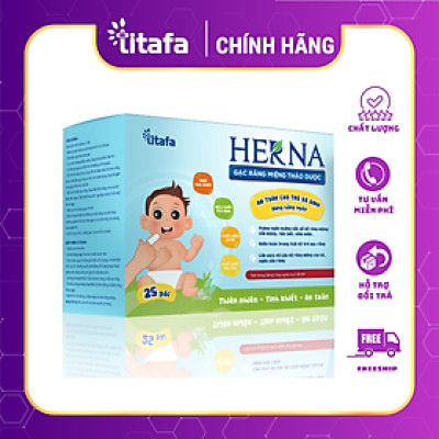 Gạc răng miệng thảo dược Herna (25 gói) - An toàn cho trẻ sơ sinh dùng hằng ngày phòng ngừa vấn đề răng miệng cho bé