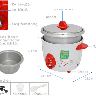 Nồi cơm nắp rời Sharp 2.2 lít KSH-D22V, Công suất 800W, Giao màu ngẫu nhiên - Hàng chính hãng