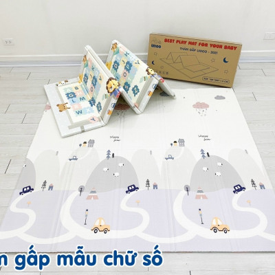 Thảm gấp gọn chống thấm 2 mặt Umoo chính hãng kích thước 180x200cm dày 1.5cm mẫu Chữ số