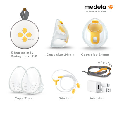 Máy hút sữa điện đôi Medela Swing Maxi Hands Free | Có pin sạc tích hợp, chân sạc USB-C, kết nối Bluetooth, hệ thống khép kín