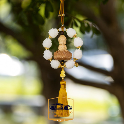 Khánh Treo Xe, Vòng 8 Bông Liên Hoa Phật Thích Ca Gỗ Hoàng Dương Trang Trí Xe Ô Tô, Treo Gương Chiếu Hậu Mang Lại May Mắn - Hàng Nhập Khẩu