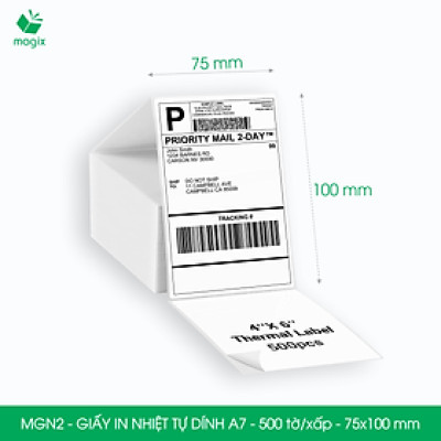 MGN2 - 75x100 mm - Combo 2 xấp 500 tờ giấy in nhiệt A7 tự dính - Giấy in đơn hàng, giấy in A7