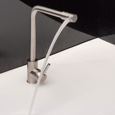 Vòi rửa chén nóng lạnh Inox SUS 304 nguyên khối đầu vòi xoay 360 độ Eurolife EL-KM10 (Trắng vàng)