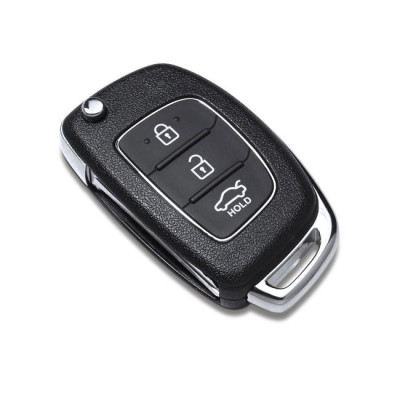 Bao da chìa khóa đen chỉ đỏ dành cho xe GRAND I10, Elantra - chìa gập