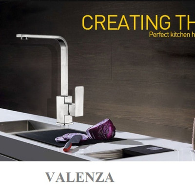 Combo chậu rửa chén bát 1 hố lớn Valenza 7846 inox sus304 chuẩn 100% kèm vòi rửa bát dáng Vuông Valenza sus304, bộ xả to ngăn mùi, khay inox kín-TẶNG BÌNH NƯỚC RỬA CHÉN