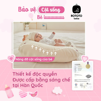 Gối chống trào ngược Rototo Bebe phiên bản giới hạn vỏ Airmesh Waffle thêu hoạ tiết mèo