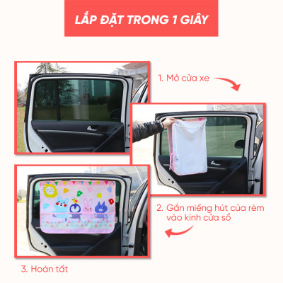 Màn che nắng cửa xe ô tô có miếng hút chắc chắn, rèm che nắng hoạt hình dễ thương vải siêu dày - giao mẫu ngẫu nhiên
