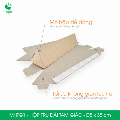MHTG1 - D5x35 cm - 10 Hộp trụ dài tam giác thay thế ống giấy - Hộp carton đóng gói hàng