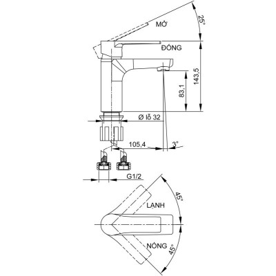 Vòi Lavabo Đồng Thau Mạ Crome Nóng Lạnh LUXTA L1220
