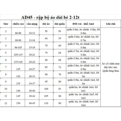 Rập giấy A0 áo dài voan 2 lớp AD45 - nguyên bộ - rập bé