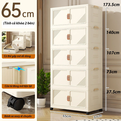 (Ngang 45-75cm) Tủ Nhựa Gấp Gọn Size Lớn, Tủ Đựng Quần Áo Đa Năng Lắp Ghép, Để Đồ Tiện Dụng, Nhựa PP, Có Bánh Xe
