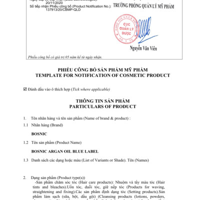 TINH DẦU DƯỠNG TÓC ARGAN OIL BOSNIC 120ML