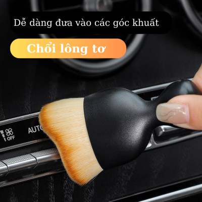 Chổi, cọ quét mini đầu cong sợi lông mềm dùng vệ sinh nội thất ô tô/ bảng điều khiển/ cửa thoát khí xe hơi cao cấp
