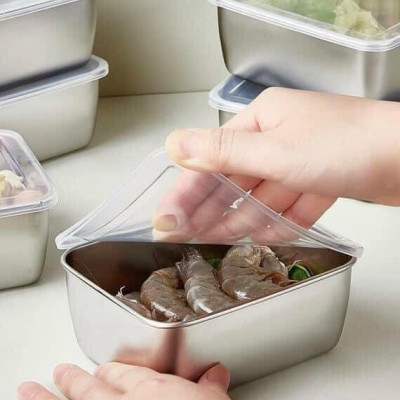 SET 5 HỘP INOX SUS304 ĐỰNG THỰC PHẨM CÓ NẮP ĐẬY HÀNG DÀY ĐẸP