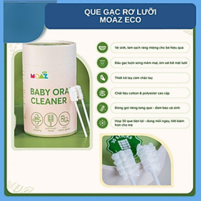 Que Gạc Khô Rơ Lưỡi Moaz Eco Vệ Sinh Răng Miệng Cho Bé - Hộp 30c