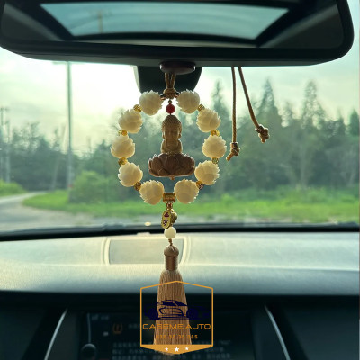 Khánh Treo Xe, Vòng 8 Bông Liên Hoa Phật Thích Ca Gỗ Hoàng Dương Trang Trí Xe Ô Tô, Treo Gương Chiếu Hậu Mang Lại May Mắn - Hàng Nhập Khẩu