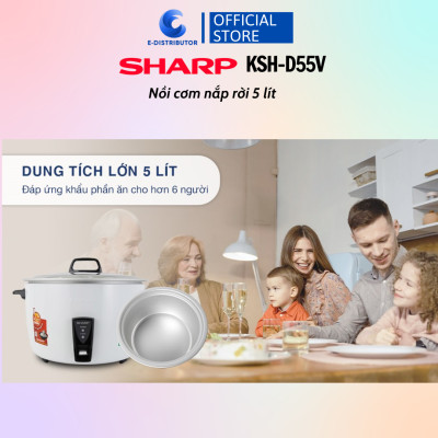 Nồi Cơm Điện Nắp Rời Sharp KSH-D55V (5 Lít)/KSH-D77V (7 Lít) - Trắng - Hàng chính hãng - Bảo Hành 12 Tháng