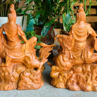 Cặp  Tượng văn thù _phổ hiền bồ tát bằng gỗ hương kt cao 50×39×20cm