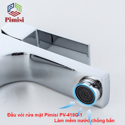 Vòi Rửa Mặt Pimisi PV-418C-1 Thân Vuông Nóng Lạnh Cho Chậu Rửa Lavabo 1 Lỗ Âm - Dương Mặt Bàn Đá Làm Từ Đồng Thau Sáng Bóng - Chỉnh Nước Bằng Gật Gù Nóng Lạnh Trong Nhà Tắm Với Đủ Phụ Kiện Xi Phông Và Dây Cấp Nước | Chính Hãng