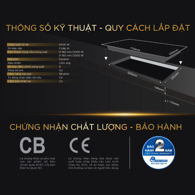 [Độc quyền online] Bếp Từ Đôi BlueStone ICB-6819 4000W - Miễn phí lắp đặt, cắt đá HCM, HN, Đồng Nai, Bình Dương - Bảo hành 2 năm