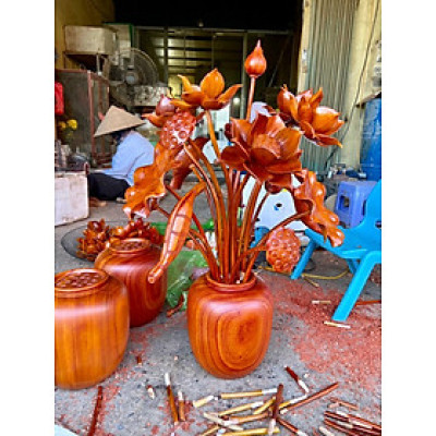 Hoa sen gỗ hương 17 bông 1 bình trang trí phòng khách hàng siêu đẹp long lanh