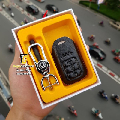 Bao da Handmade bảo vệ chìa khóa xe Honda CR-V, HR-V, City, Civic 3 nút bấm…kèm móc đeo Inox