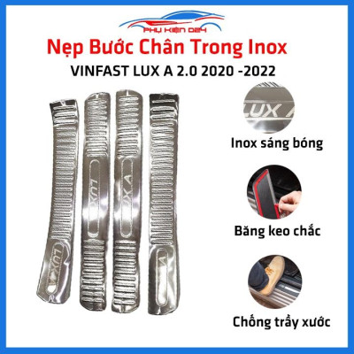 Nẹp bước chân trong INOX ô tô Vinfast Lux A 2.0 2020-2021-2022 chống trầy bảo vệ trang trí xe