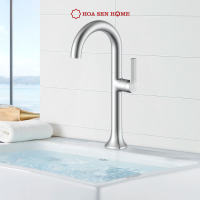 Vòi lavabo nóng lạnh TUSLO F009 Luxury chất liệu đồng nguyên chất, mạ Crom-Niken, công nghệ tạo bọt khí hiện đại - Hoa Sen Home - Hàng chính hãng