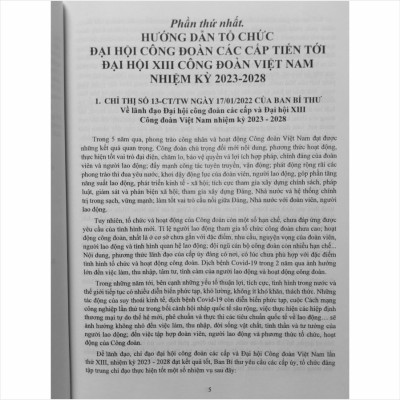 Sách Hướng Dẫn Công Tác Tổ Chức Đại Hội Công Đoàn Các Cấp Tiến Tới Đại Hội XIII Công Đoàn Việt Nam Nhiệm Kỳ 2023 - 2028 (V2151D)