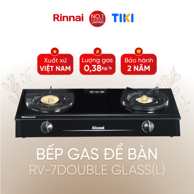 Bếp gas dương Rinnai RV-7Double Glass(L) mặt bếp kính và kiềng bếp men - Hàng chính hãng.