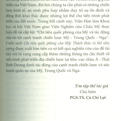 Chi Tiêu Quốc Phòng Của Mỹ Thách Thức Vị Thế Siêu Cường -  Cù Chí Lợi chủ biên 
