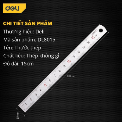 Thước Kẻ Thép Deli Các Kích Thước 15/20/30/50cmTiện Lợi - Chất Liệu Chống Mòn Gỉ - DL8015
