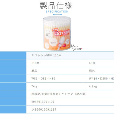 Hộp 110 chiếc tăm bông cao cấp Nhật Bản Sanyo Swab 100% Bông gòn tự nhiên kháng khuẩn an toàn cho bé